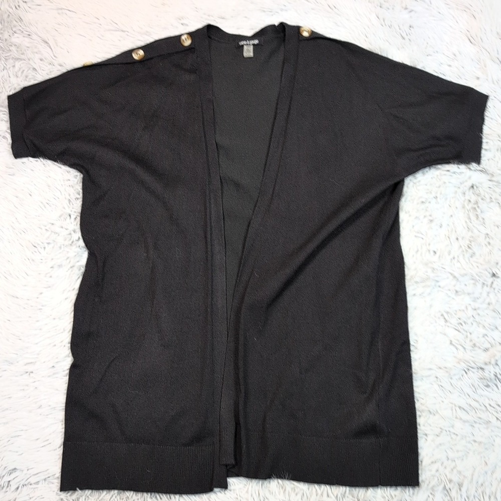 Cable &‎ Gauge Sweater Womens L Black Cardigan Open Front Soft Comfort Casual